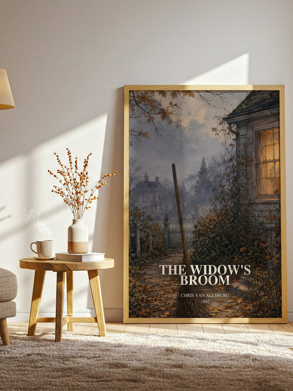 The Widow'S Broom watercolour print in frame leaning in hallway – childrens wall art