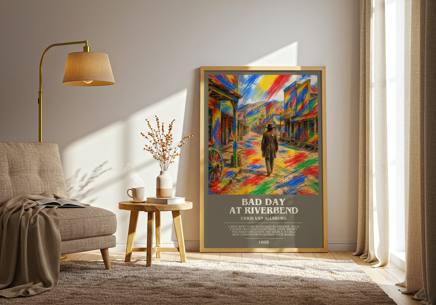 Bad Day At Riverbend bookish print on bookshelf – Chris Van Allsburg fan gift