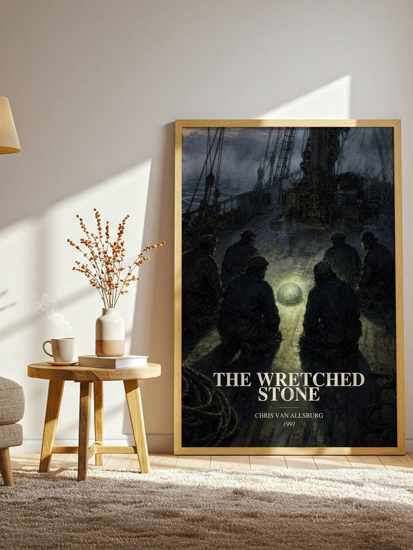 The Wretched Stone watercolour print in frame leaning in hallway – childrens wall art