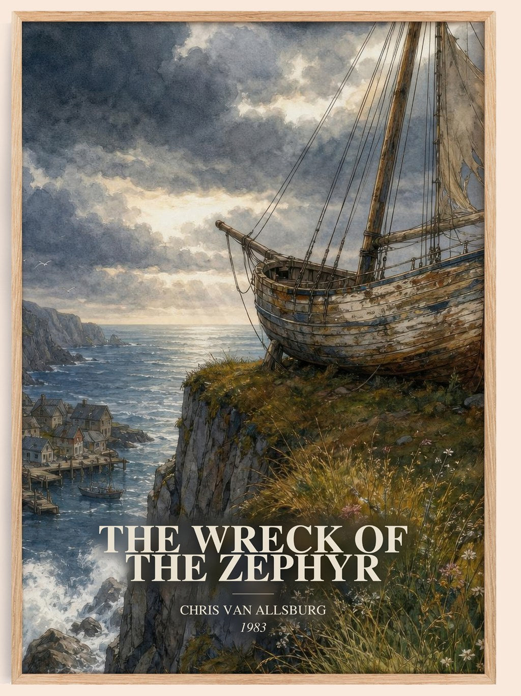 The Wreck Of The Zephyr watercolour book poster by Chris Van Allsburg – framed literary art print