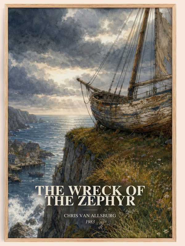 The Wreck Of The Zephyr watercolour book poster by Chris Van Allsburg – framed literary art print