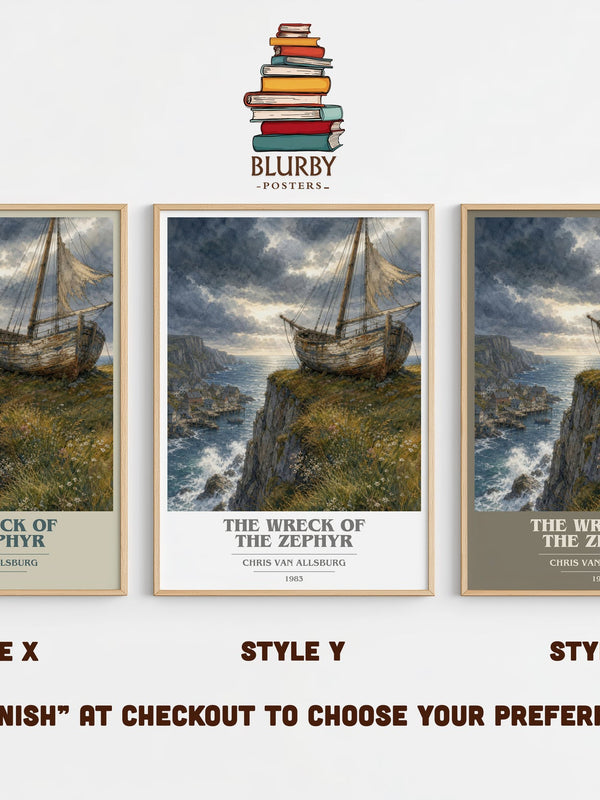 The Wreck Of The Zephyr book cover print in frame leaning in hallway – childrens wall art
