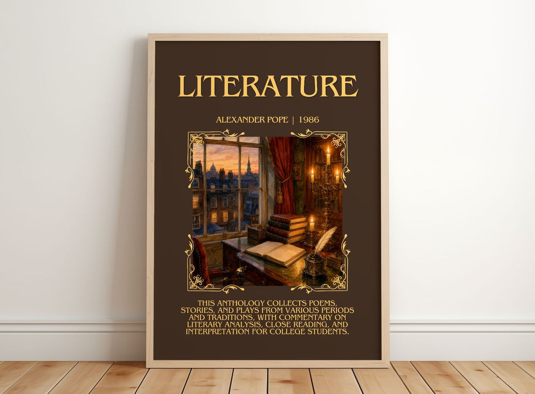 Literature Minimalist Book Poster by Alexander Pope – framed print leaning on a wooden floor