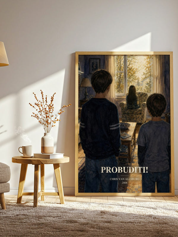 Probuditi! watercolour print in frame leaning in hallway – childrens wall art