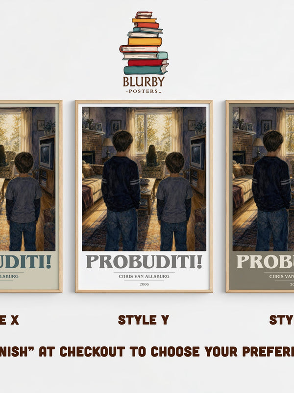 Probuditi! book cover print in frame leaning in hallway – childrens wall art
