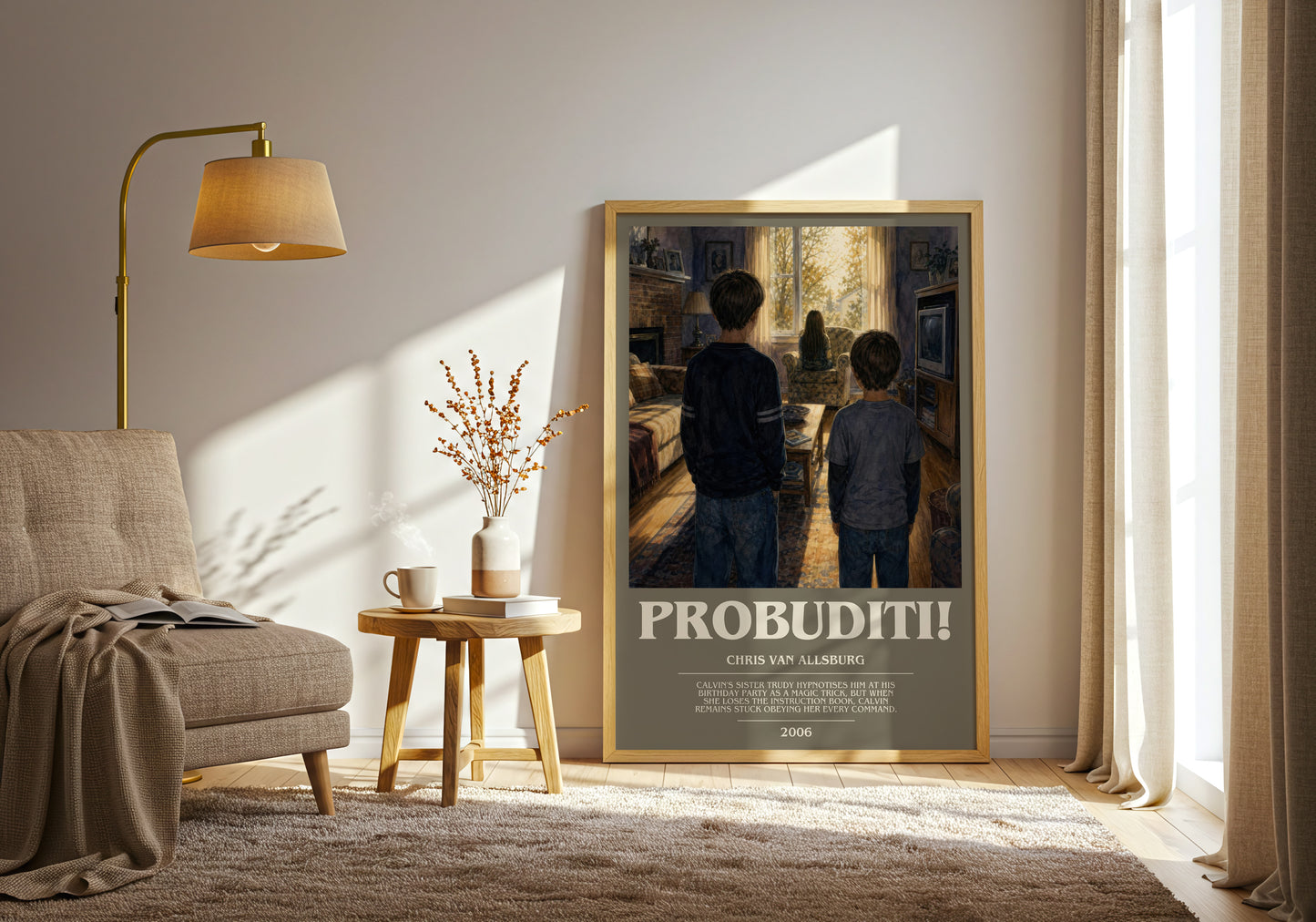 Probuditi! bookish print on bookshelf – Chris Van Allsburg fan gift