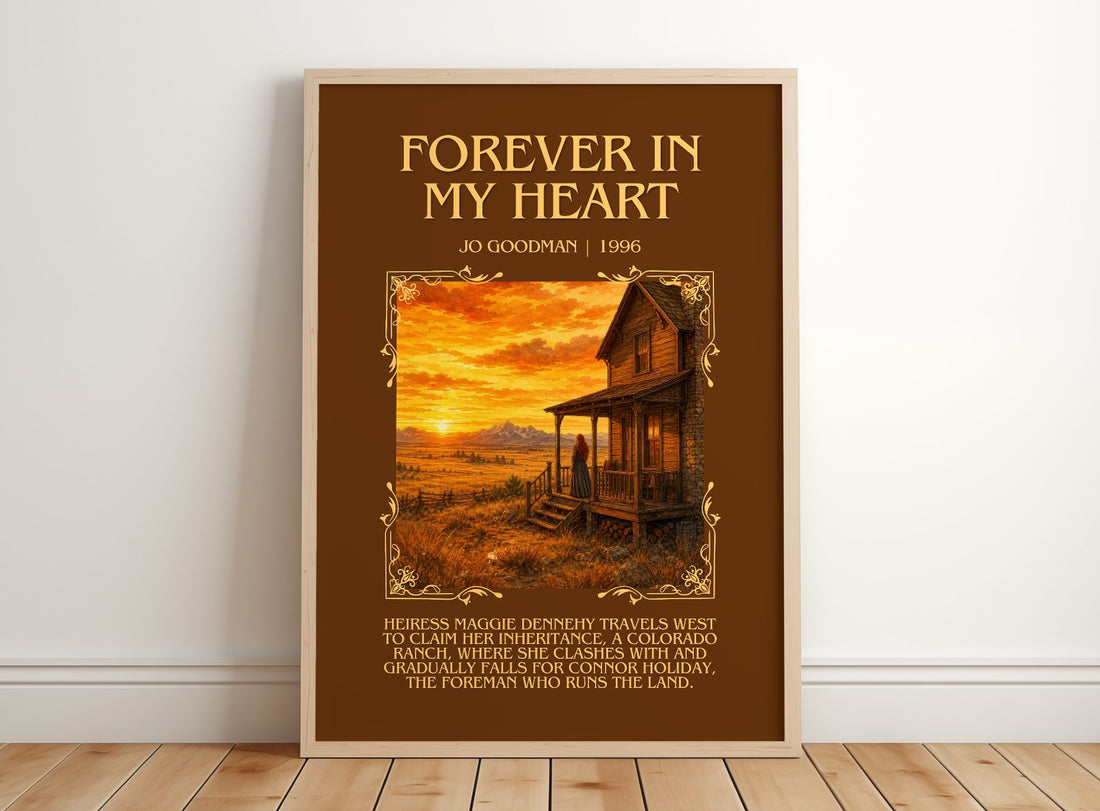 Forever in my heart Minimalist Book Poster by Jo Goodman – framed print leaning on a wooden floor