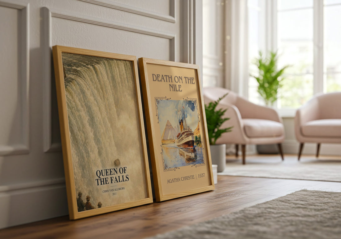 Queen Of The Falls watercolour print framed by window – literary home decor