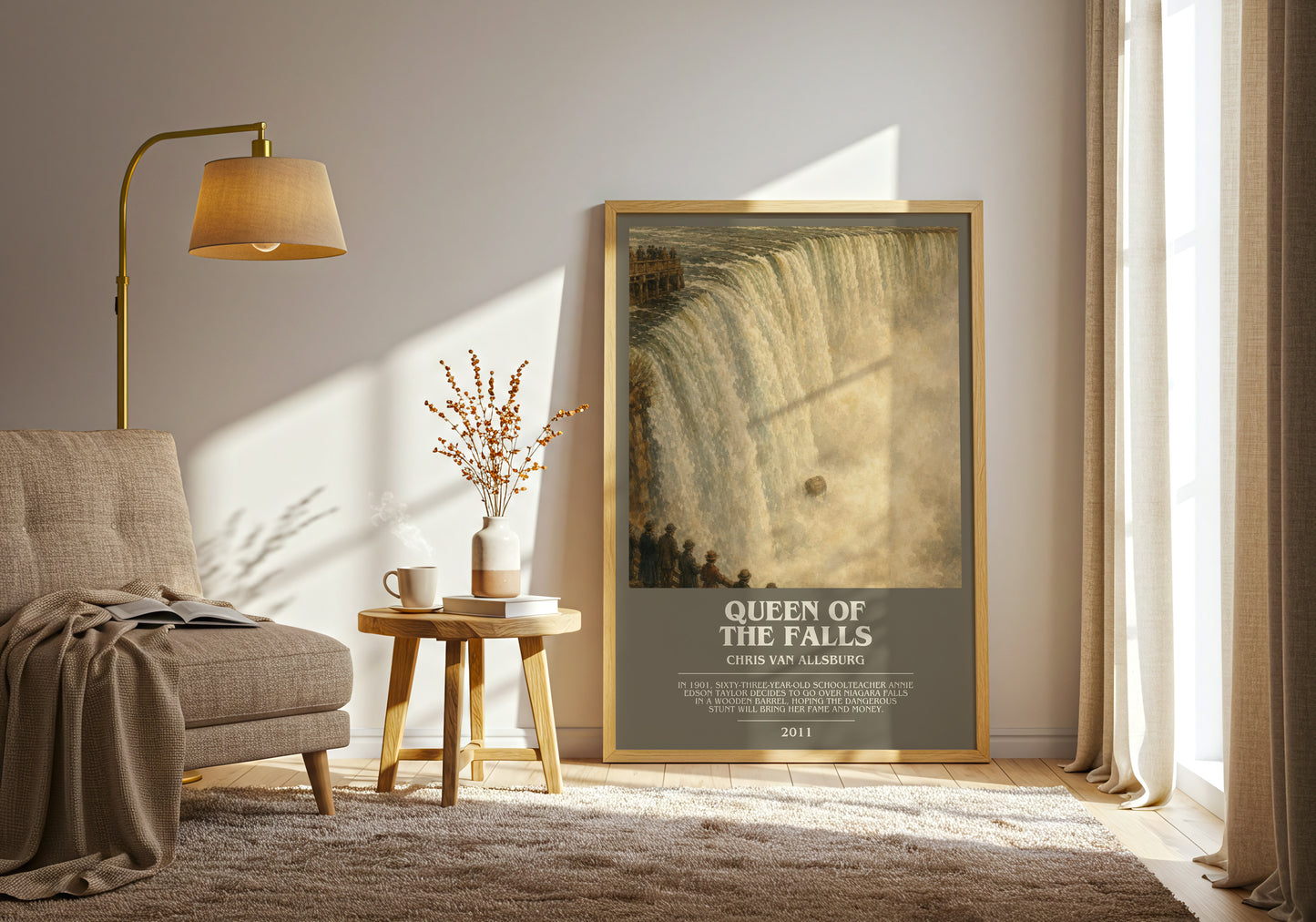 Queen Of The Falls bookish print on bookshelf – Chris Van Allsburg fan gift