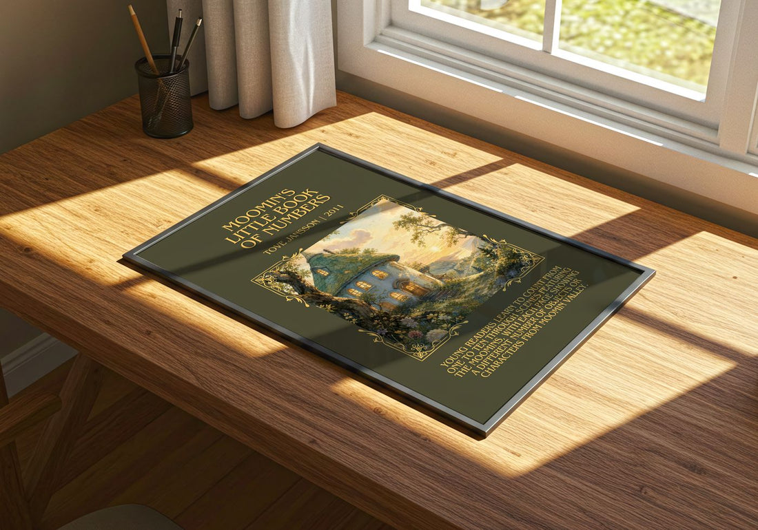 Moomin's little book of numbers Minimalist Book Poster by Tove Jansson – print on a sunlit desk