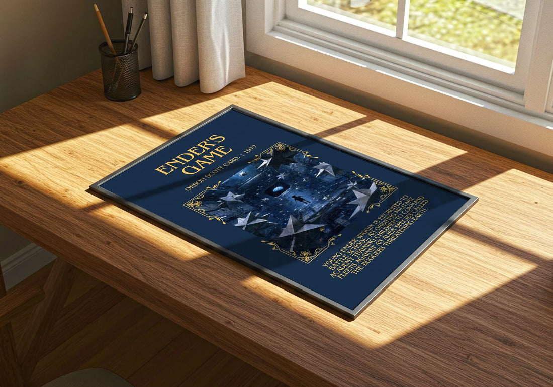 Ender's Game Minimalist Book Poster by Orson Scott Card. – print on a sunlit desk