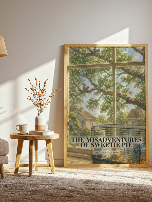 The Misadventures Of Sweetie Pie watercolour print in frame leaning in hallway – childrens wall art