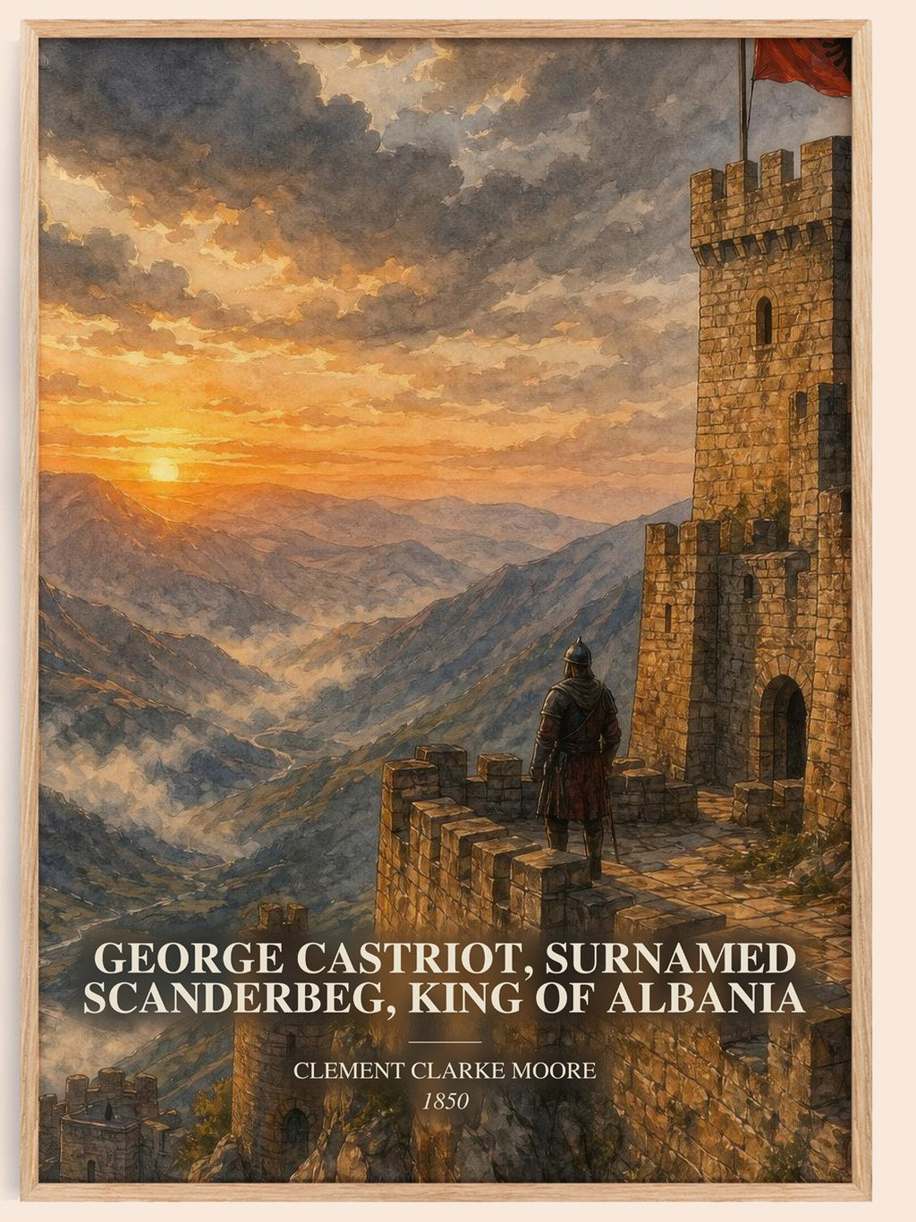 George Castriot, Surnamed Scanderbeg, King Of Albania watercolour book poster by Clement Clarke Moore – framed literary art
