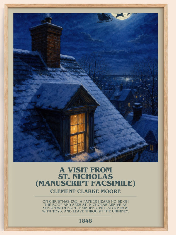 A Visit From St. Nicholas (Manuscript Facsimile) bookish book poster by Clement Clarke Moore – framed literary art print