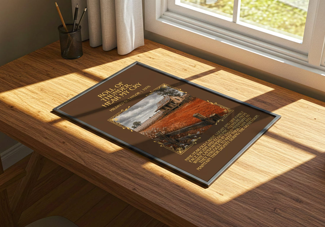 Roll of Thunder, Hear My Cry Minimalist Book Poster by M. Taylor – print on a sunlit desk