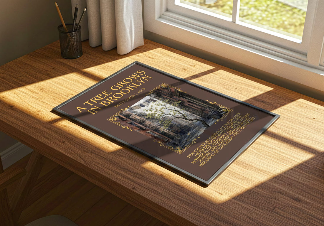 A Tree Grows in Brooklyn Minimalist Book Poster by Betty Smith – print on a sunlit desk