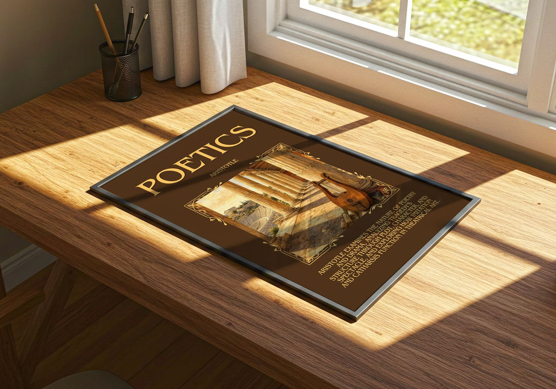 Poetics Minimalist Book Poster by Aristotle – print on a sunlit desk