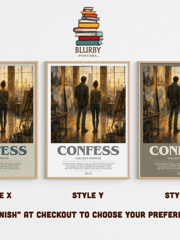 Confess bookish print in frame leaning in hallway – contemporary fiction wall art