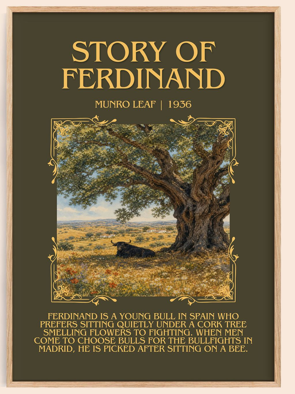Story of Ferdinand Minimalist Book Poster by Munro Leaf – book poster