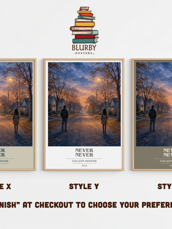 Never Never book cover print in frame leaning in hallway – young adult wall art