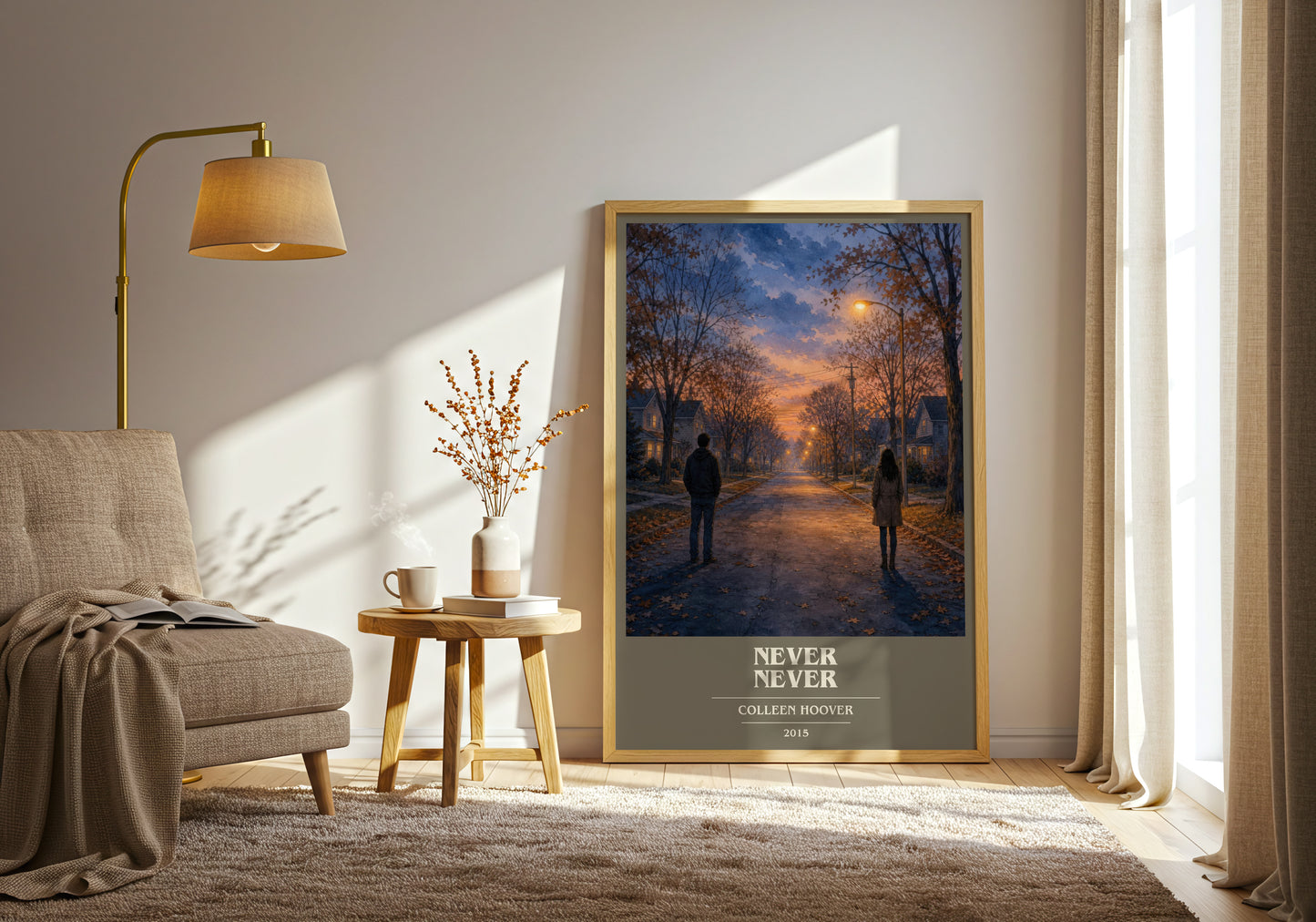 Never Never book cover print on bookshelf – Colleen Hoover fan gift