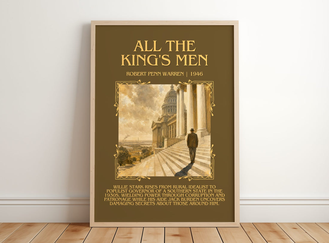 All the King's Men Minimalist Book Poster by Robert Penn Warren – framed print leaning on a wooden floor