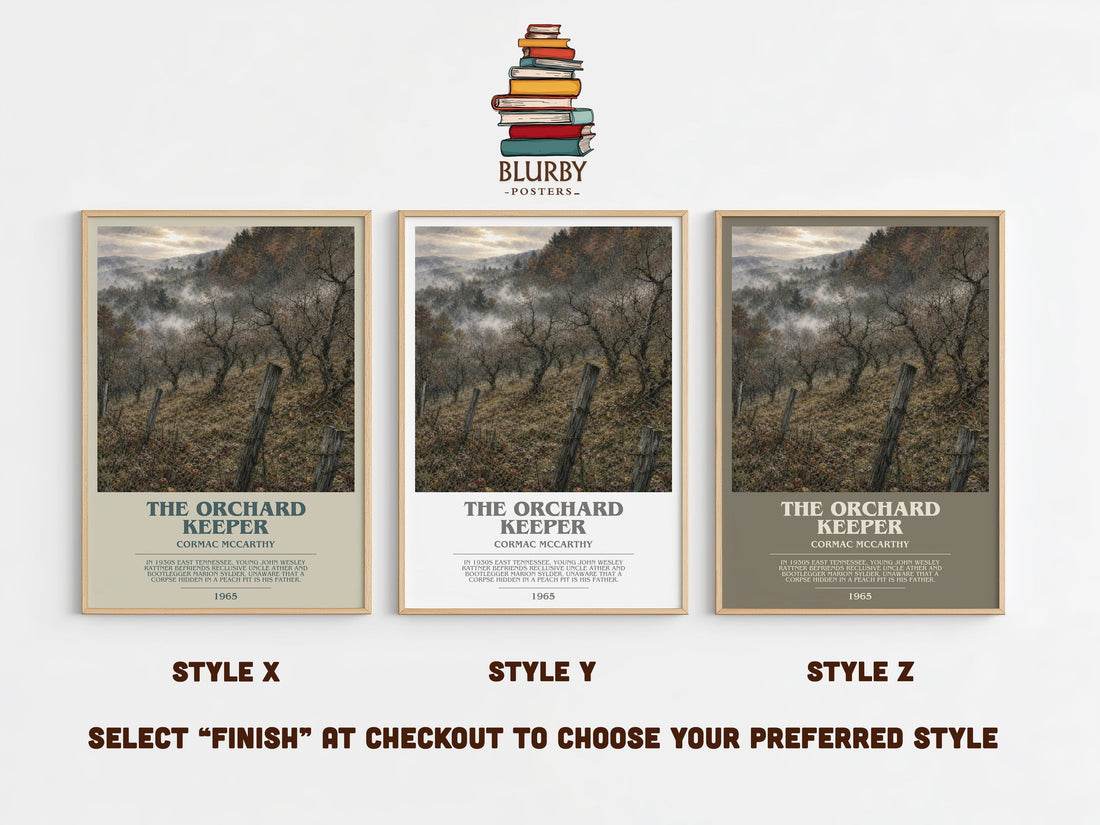 The Orchard Keeper bookish print in frame leaning in hallway – literary fiction wall art (mockup)