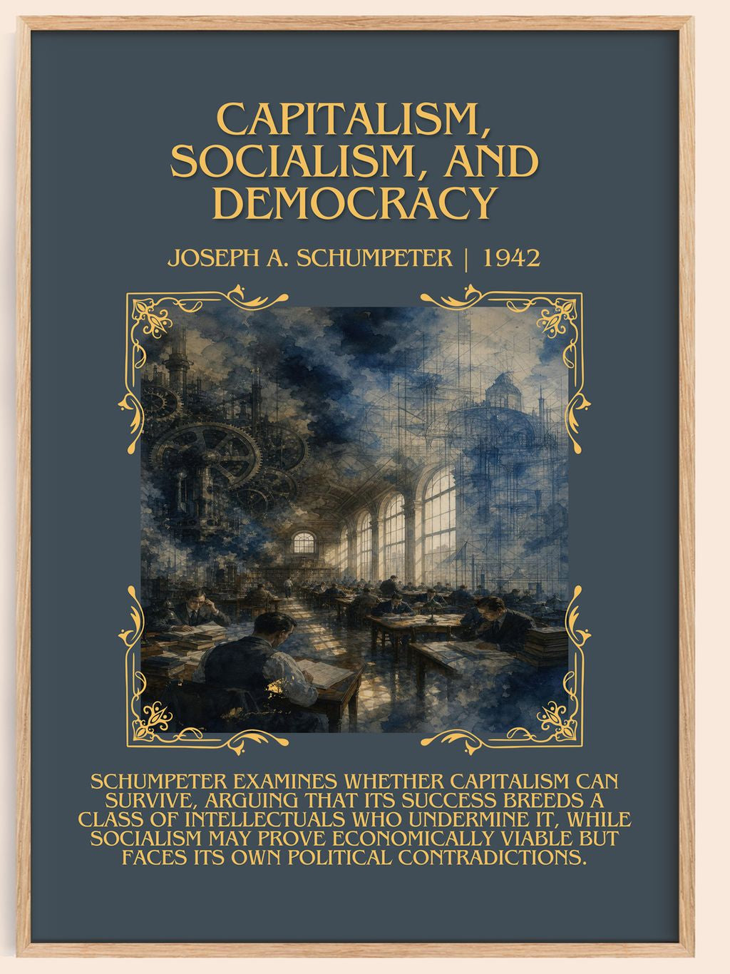 Capitalism, Socialism, and Democracy Minimalist Book Poster by Joseph A. Schumpeter – book poster