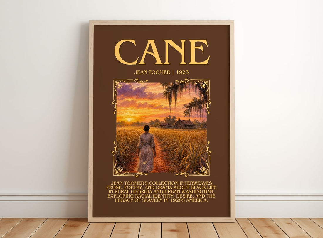 Cane Minimalist Book Poster by Jean Toomer – framed print leaning on a wooden floor