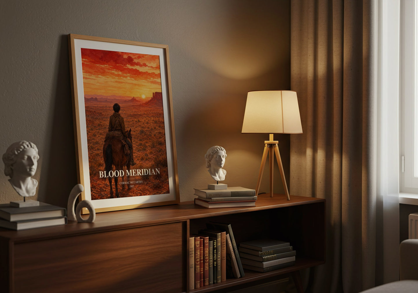 Blood Meridian watercolour print on bookshelf – Cormac Mccarthy fan gift