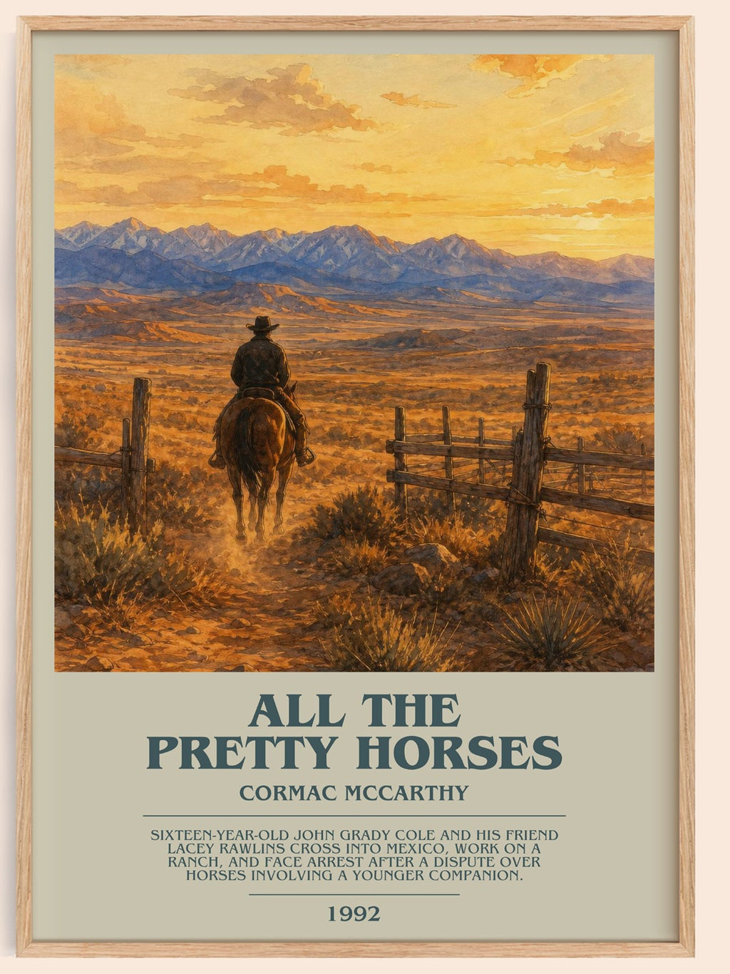 All The Pretty Horses bookish book poster by Cormac Mccarthy – framed literary art print