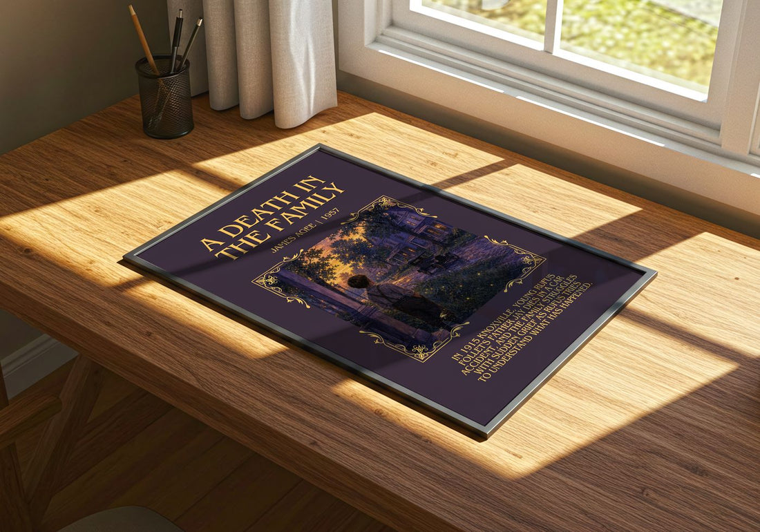 A Death in the Family Minimalist Book Poster by James Agee – print on a sunlit desk