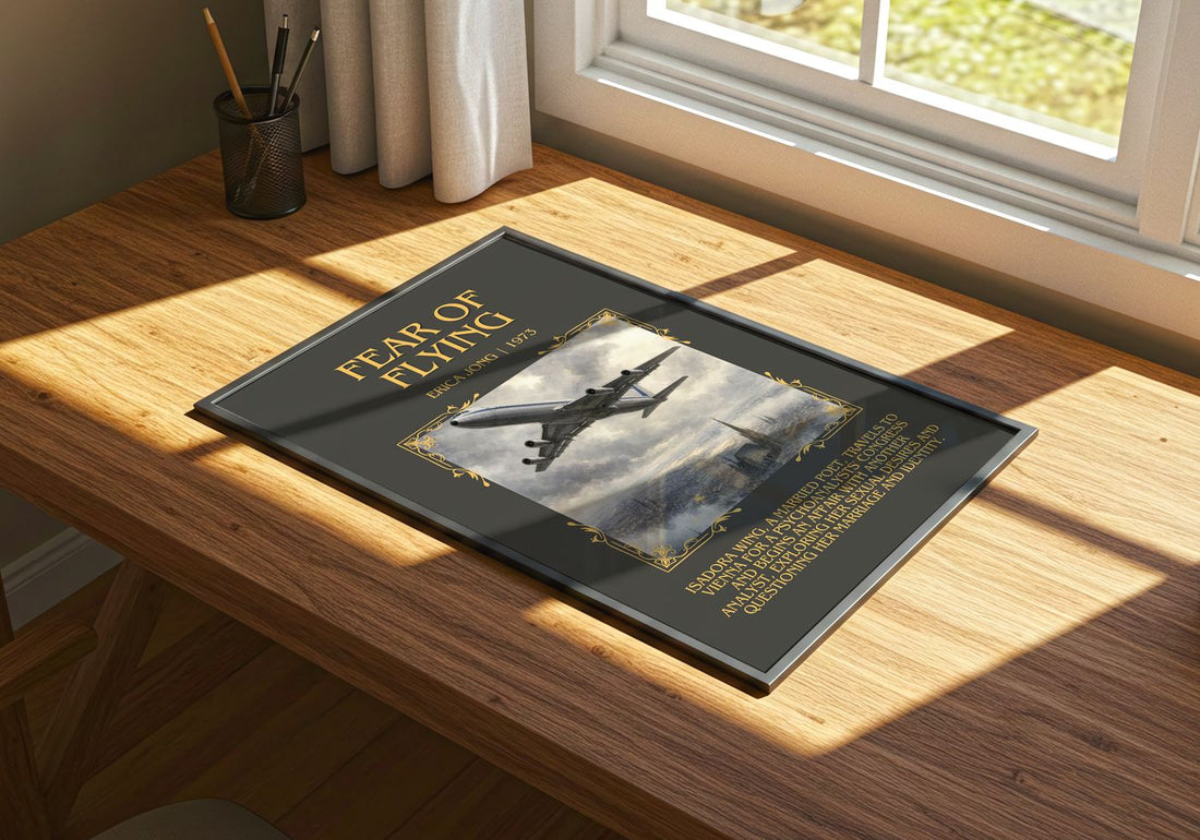 Fear of Flying Minimalist Book Poster by Erica Jong – print on a sunlit desk