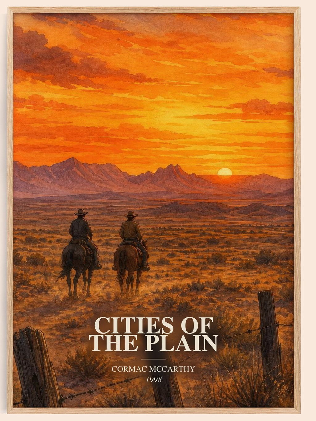 Cities Of The Plain watercolour book poster by Cormac Mccarthy – framed literary art print
