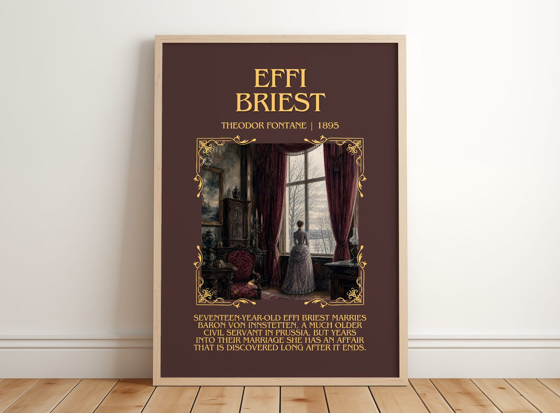 Effi Briest Minimalist Book Poster by Theodor Fontane – framed print leaning on a wooden floor