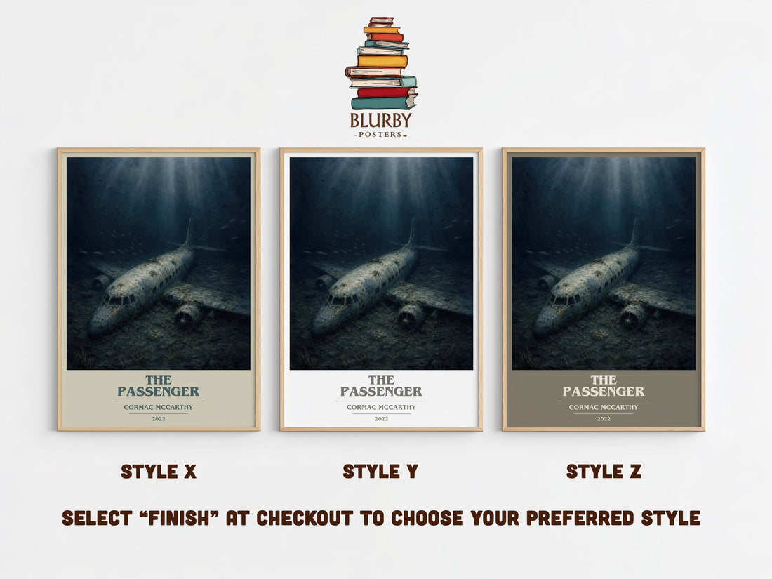 The Passenger book cover print in frame leaning in hallway – literary fiction wall art (mockup)