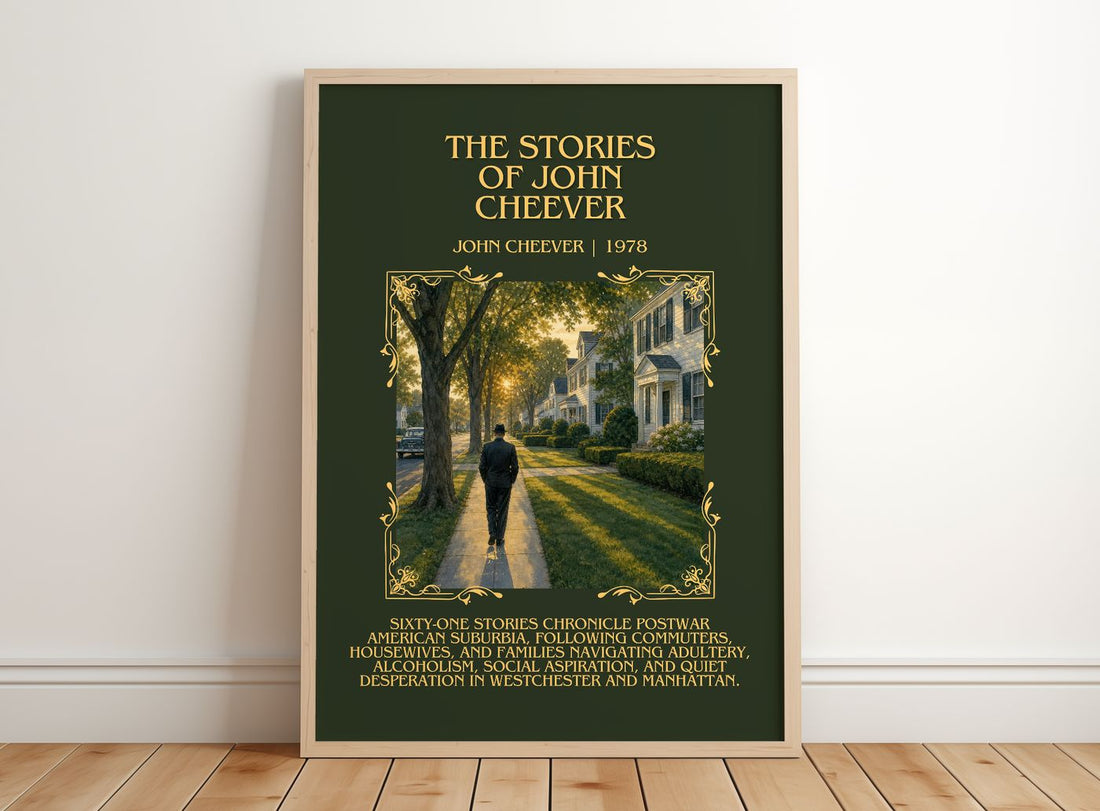 The Stories of John Cheever Minimalist Book Poster by John Cheever – framed print leaning on a wooden floor