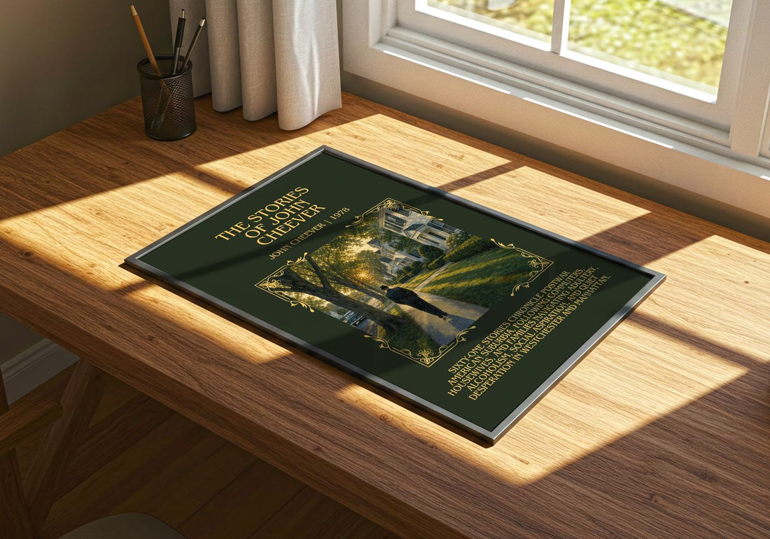 The Stories of John Cheever Minimalist Book Poster by John Cheever – print on a sunlit desk