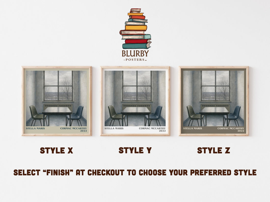 Stella Maris literary print in frame leaning in hallway – literary fiction wall art (mockup)
