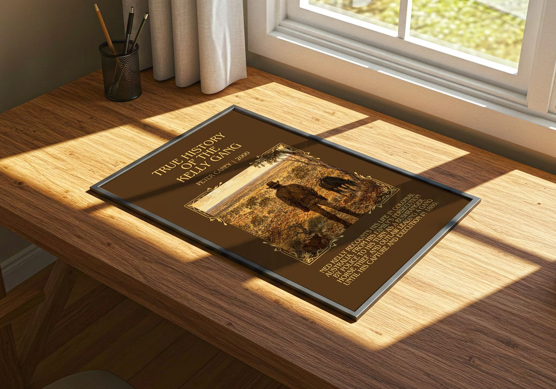 True History of the Kelly Gang Minimalist Book Poster by Peter Carey – print on a sunlit desk