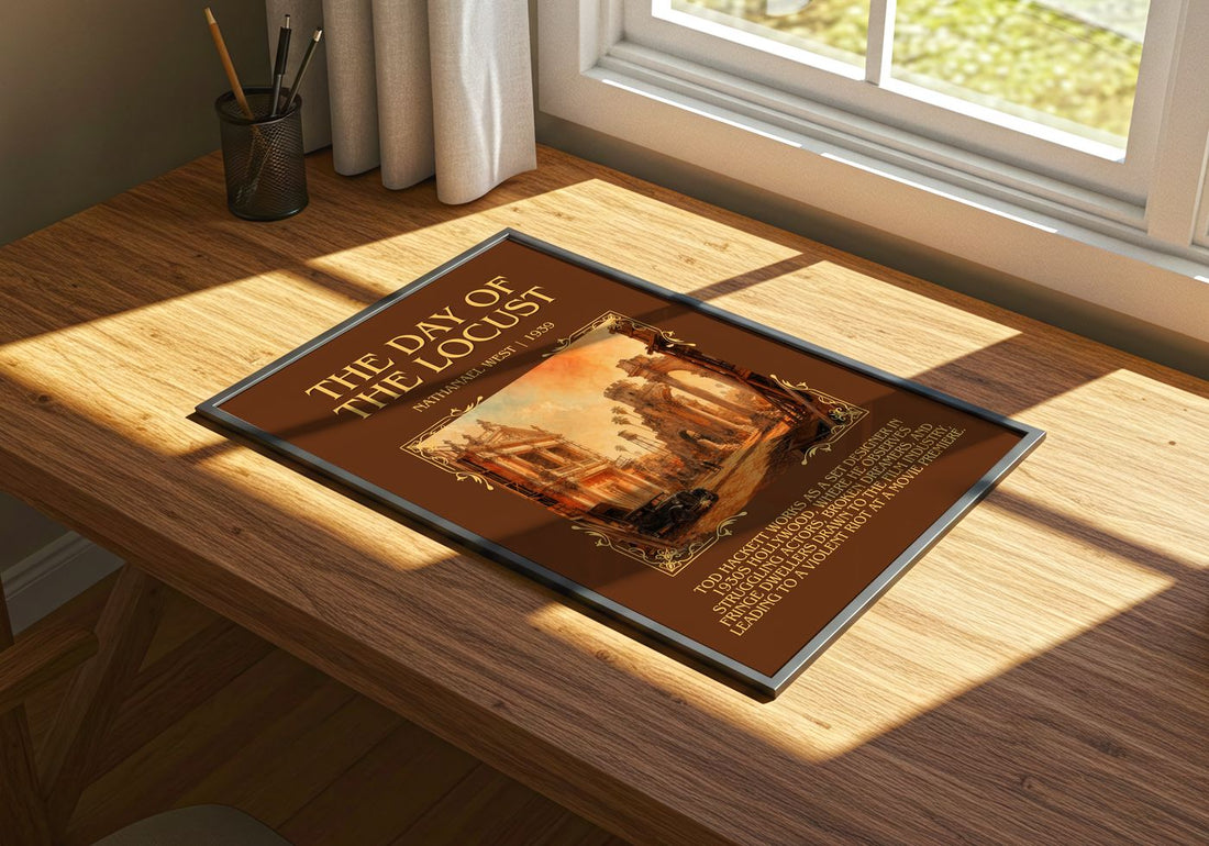 The Day of the Locust Minimalist Book Poster by Nathanael West – print on a sunlit desk
