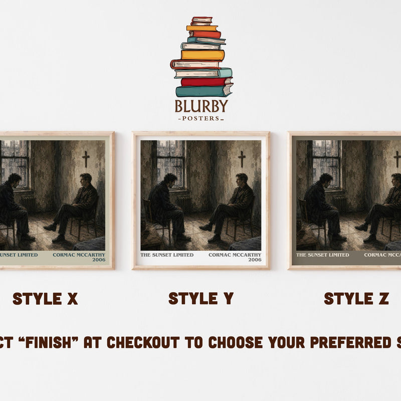 The Sunset Limited literary print in frame leaning in hallway – literary fiction wall art