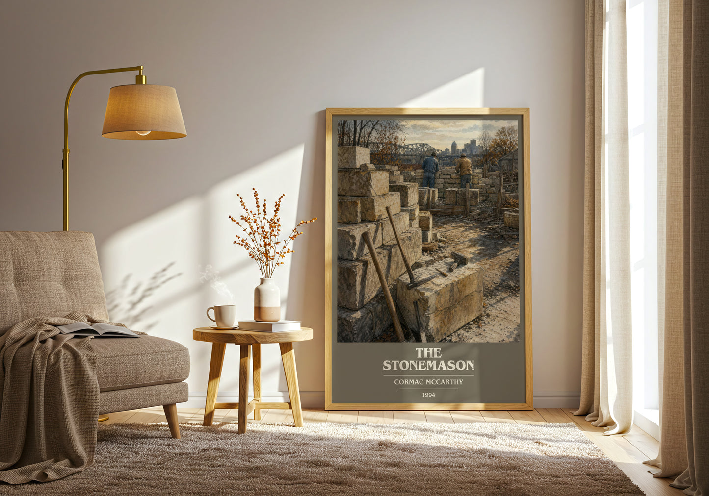 The Stonemason book cover print on bookshelf – Cormac Mccarthy fan gift