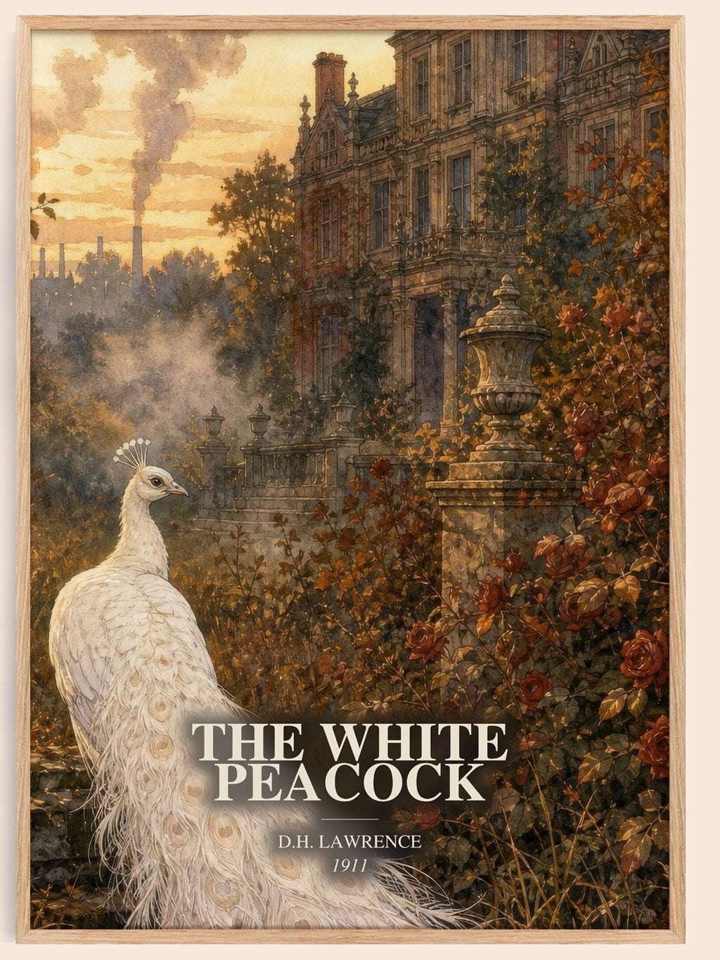 The White Peacock watercolour book poster by D.H. Lawrence – framed literary art print