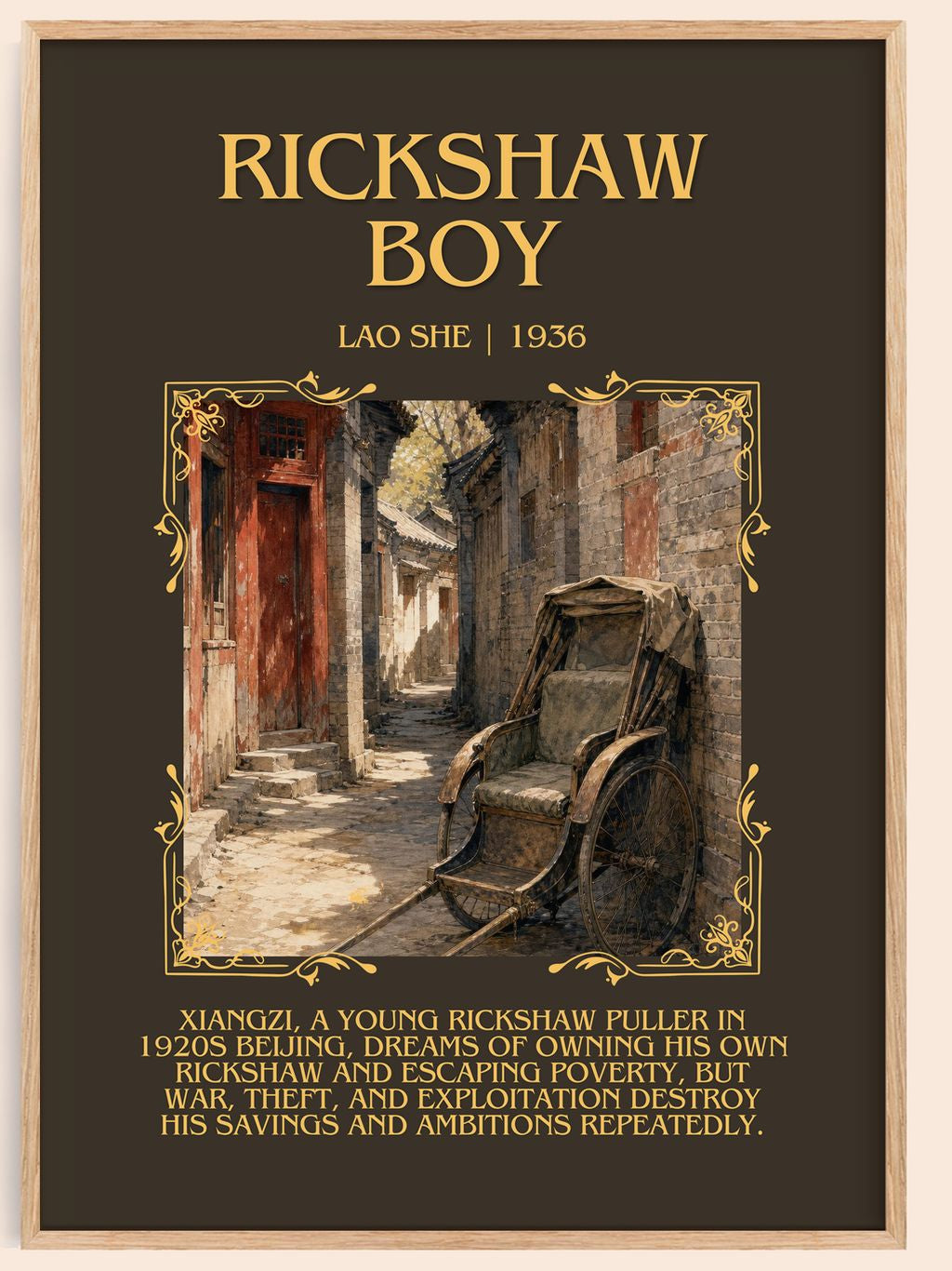 Rickshaw Boy Minimalist Book Poster by Lao She – book poster