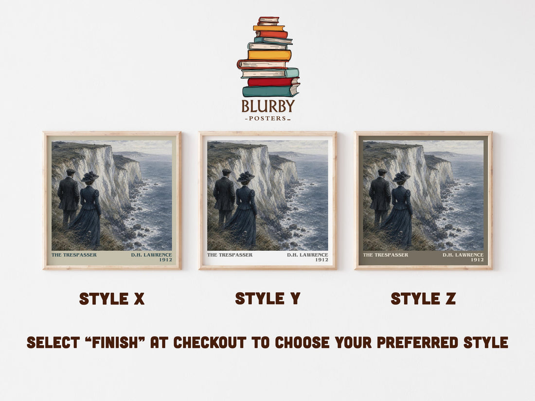 The Trespasser literary print in frame leaning in hallway – classic literature wall art (mockup)