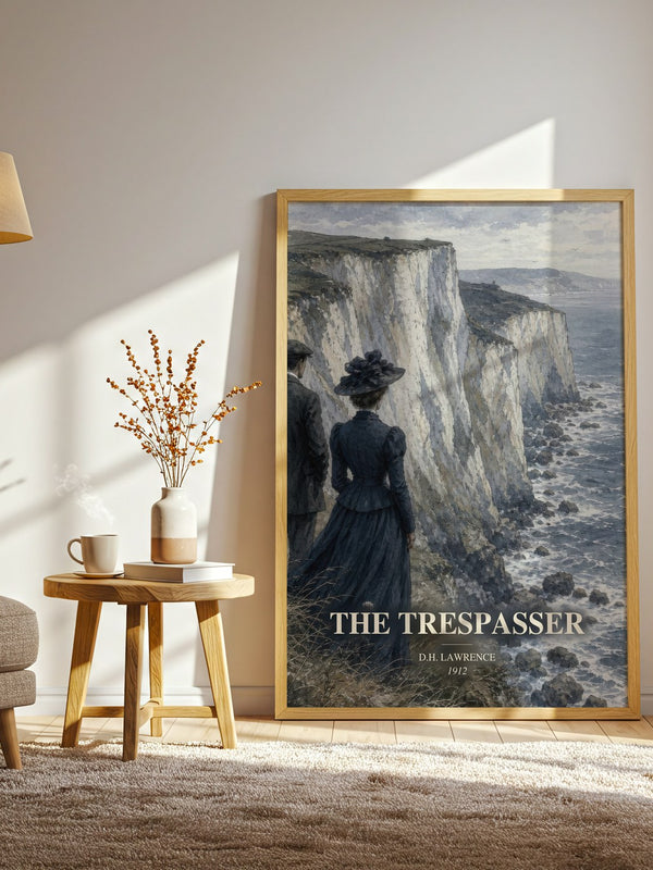 The Trespasser watercolour print in frame leaning in hallway – classic literature wall art