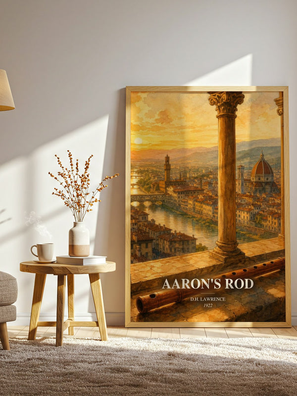 Aaron'S Rod watercolour print in frame leaning in hallway – classic literature wall art