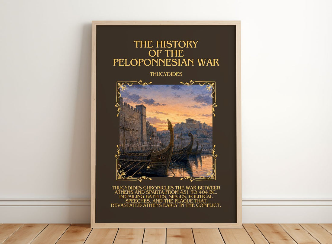History of the Peloponnesian War Minimalist Book Poster by Thucydides – framed print leaning on a wooden floor