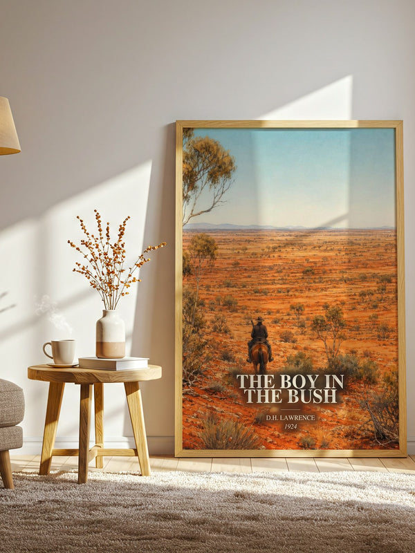 The Boy In The Bush watercolour print in frame leaning in hallway – coming of age wall art